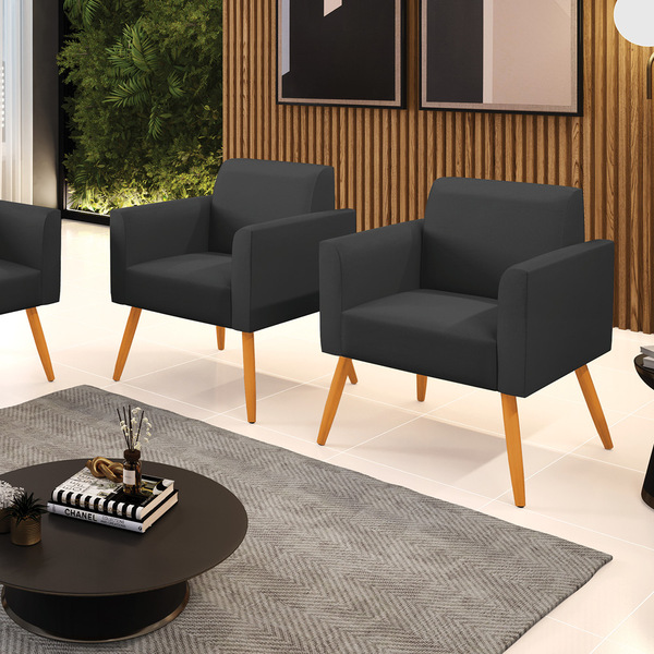 Poltrona Sala Decorativa Kit 2 Marisa Pé Palito Castanho Sint