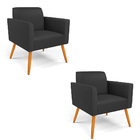 Poltrona Sala Decorativa Kit 2 Marisa Pé Palito Castanho Sint