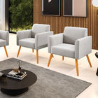 Poltrona Sala Decorativa Kit 2 Marisa Pé Palito Castanho Velu