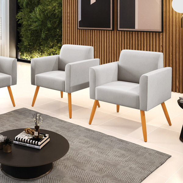 Poltrona Sala Decorativa Kit 2 Marisa Pé Palito Castanho Velu