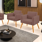 Poltrona Sala Decorativa Kit 2 Marisa Pé Palito Castanho Velu