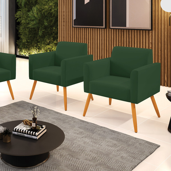 Poltrona Sala Decorativa Kit 2 Marisa Pé Palito Castanho Velu