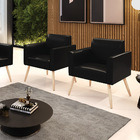 Poltrona Sala Decorativa Kit 2 Marisa Pé Palito Natural Sinté