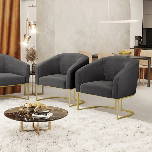 Poltrona Sala Decorativa Kit 2 Stella Base Industrial Dourado