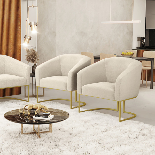 Poltrona Sala Decorativa Kit 2 Stella Base Industrial Dourado