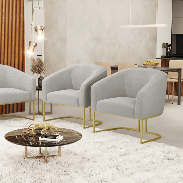 Poltrona Sala Decorativa Kit 2 Stella Base Industrial Dourado