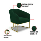 Poltrona Sala Decorativa Kit 2 Stella Base Industrial Dourado