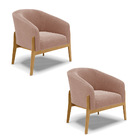 Poltrona Sala Decorativa Kit 2 Stella Base Madeira Bouclê D03