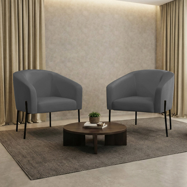 Poltrona Sala Decorativa Kit 2 Stella Pé Em Aço Preto Linho G