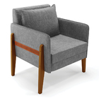 Poltrona Sala Decorativa Lana Linho Base Madeira D03 - D'ross