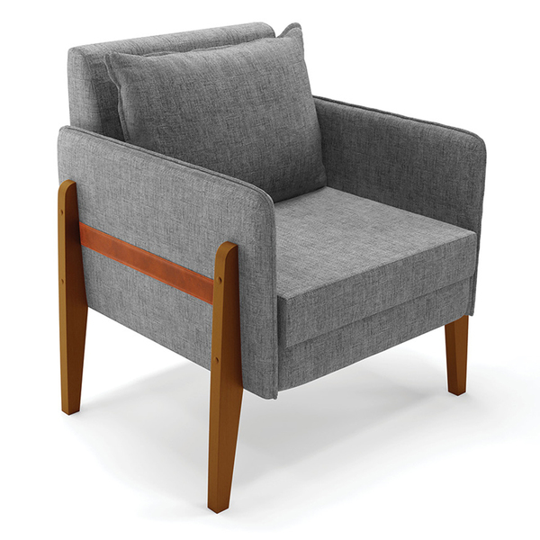 Poltrona Sala Decorativa Lana Linho Base Madeira D03 - D'ross