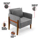 Poltrona Sala Decorativa Lana Linho Grafite Base Madeira D03