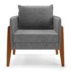 Poltrona Sala Decorativa Lana Linho Grafite Base Madeira D03