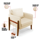 Poltrona Sala Decorativa Lana Sintético Base Madeira D03 - D'