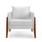 Poltrona Sala Decorativa Lana Sintético Pu Branco Base Madeir