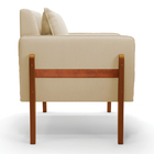 Poltrona Sala Decorativa Lana Suede Bege Base Madeira D03 - D