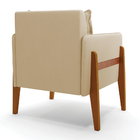 Poltrona Sala Decorativa Lana Suede Bege Base Madeira D03 - D