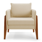 Poltrona Sala Decorativa Lana Suede Bege Base Madeira D03 - D