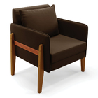 Poltrona Sala Decorativa Lana Suede Marrom Base Madeira D03 -