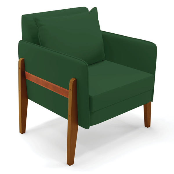 Poltrona Sala Decorativa Lana Veludo Base Madeira D03 - D'ros