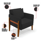 Poltrona Sala Decorativa Lana Veludo Preto Base Madeira D03 -