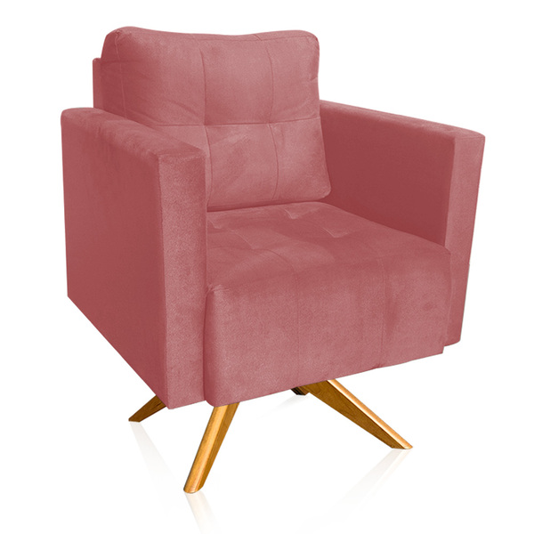 Poltrona Sala Decorativa Livia Giratória Madeira Suede M11 -