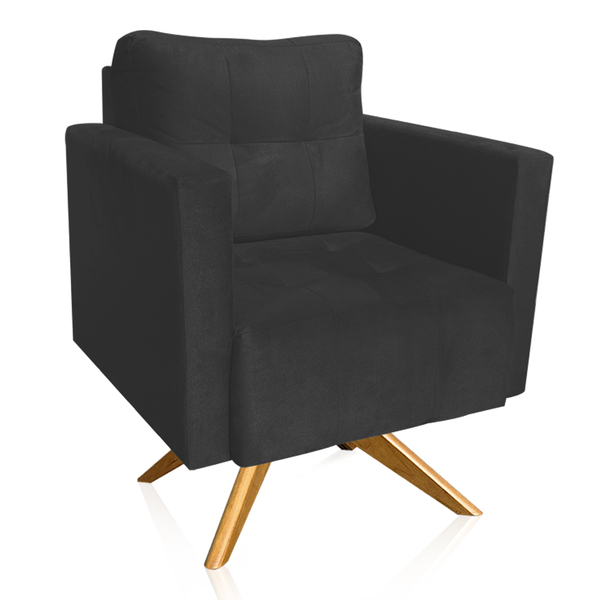 Poltrona Sala Decorativa Livia Giratória Madeira Suede M11 -