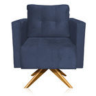 Poltrona Sala Decorativa Livia Giratória Madeira Suede M11 -