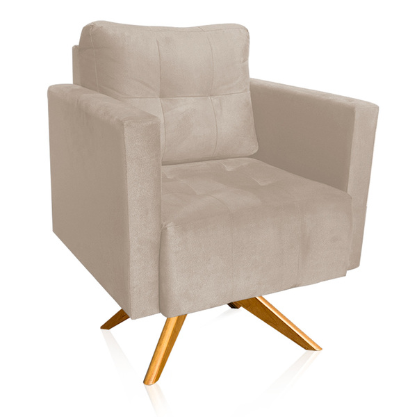 Poltrona Sala Decorativa Livia Giratória Madeira Suede M11 -