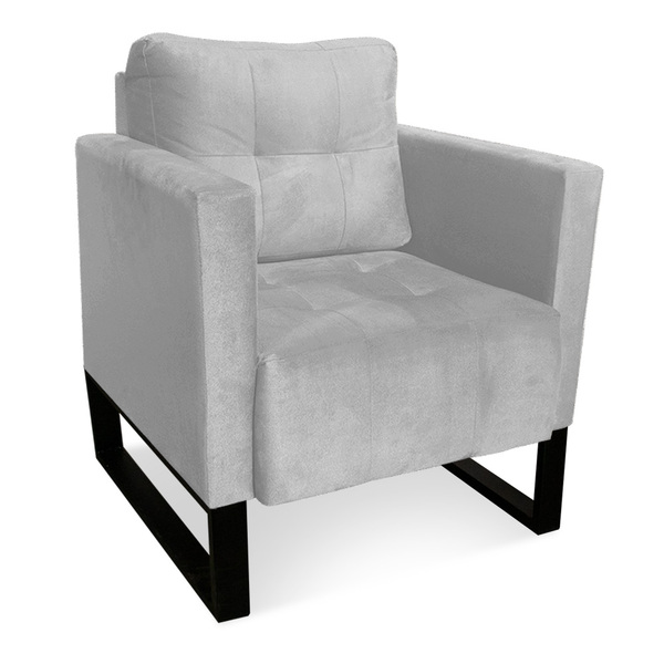 Poltrona Sala Decorativa Livia Industrial Preto Suede Cinza M