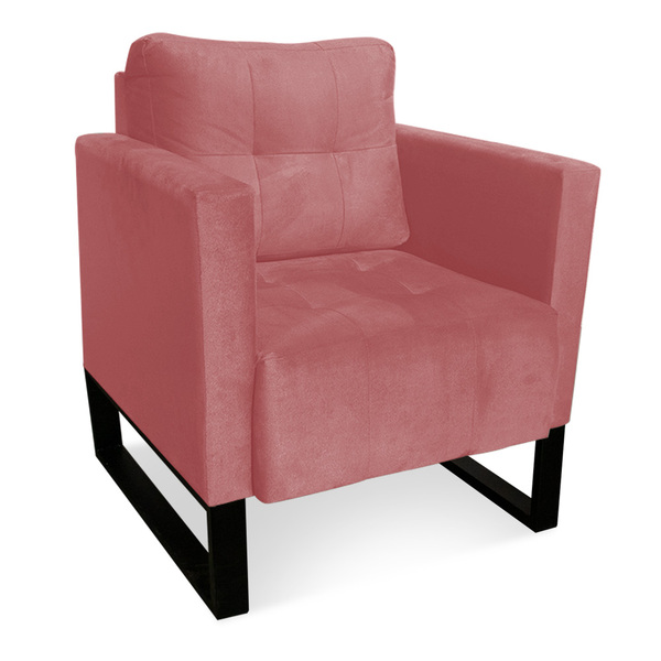 Poltrona Sala Decorativa Livia Industrial Preto Suede Rosê M1