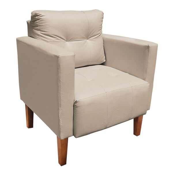 Poltrona Sala Decorativa Livia Pé Madeira Castanho Sintético