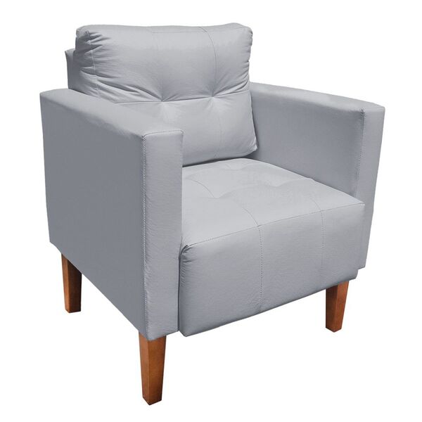 Poltrona Sala Decorativa Livia Pé Madeira Castanho Sintético