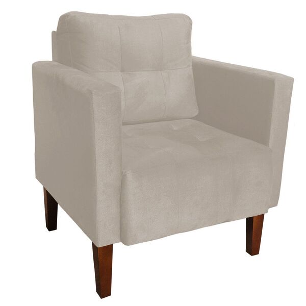 Poltrona Sala Decorativa Livia Pé Madeira Castanho Suede M11