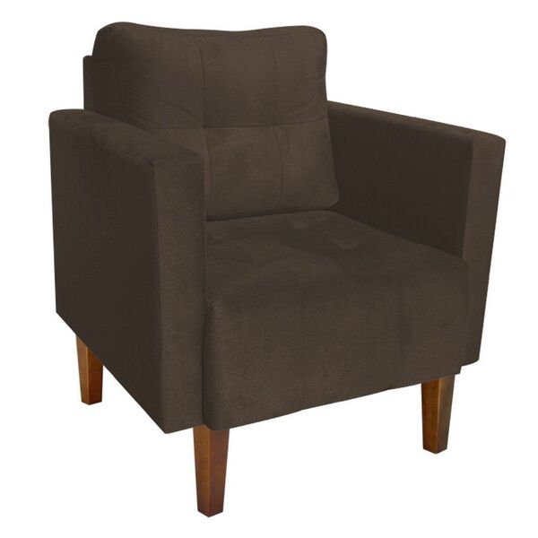 Poltrona Sala Decorativa Livia Pé Madeira Castanho Suede Marr