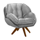 Poltrona Sala Decorativa Luisiana Veludo Cinza Base De Madeir