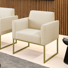 Poltrona Sala Decorativa Marisa Aço Industrial Dourado Linho