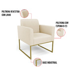 Poltrona Sala Decorativa Marisa Aço Industrial Dourado Linho