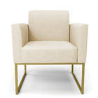 Poltrona Sala Decorativa Marisa Aço Industrial Dourado Linho