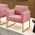 Poltrona Sala Decorativa Marisa Aço Industrial Dourado Suede