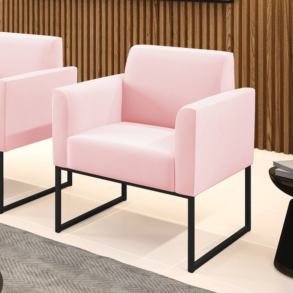 Poltrona Sala Decorativa Marisa Aço Industrial Preto Suede Ro