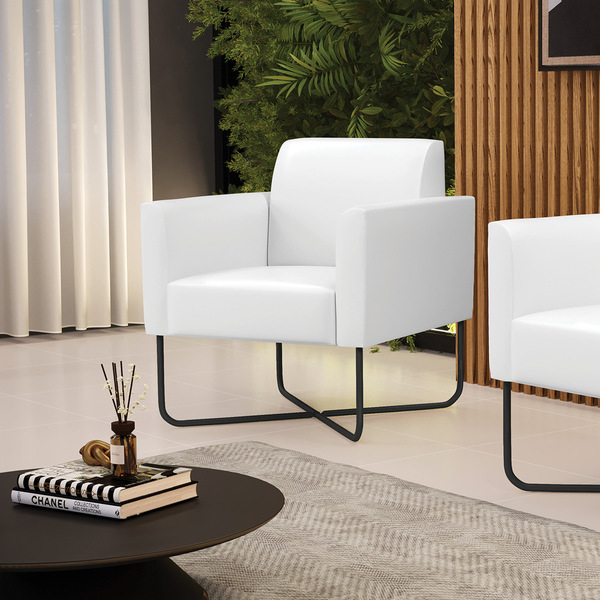 Poltrona Sala Decorativa Marisa Base Aço Industrial X Preto S