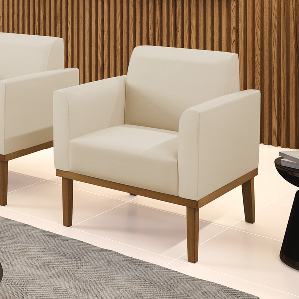 Poltrona Sala Decorativa Marisa Base Madeira Castanho Sintéti