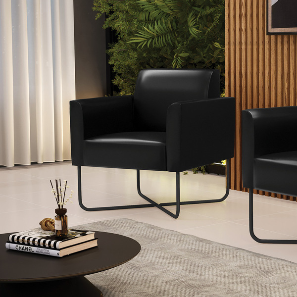 Poltrona Sala Decorativa Marisa Base X Industrial Preto Sinté
