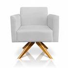 Poltrona Sala Decorativa Marisa Giratória Madeira Suede Cinza