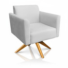 Poltrona Sala Decorativa Marisa Giratória Madeira Suede Cinza