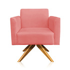 Poltrona Sala Decorativa Marisa Giratória Madeira Suede D03 -