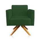 Poltrona Sala Decorativa Marisa Giratória Madeira Suede D03 -
