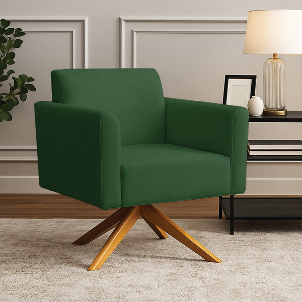 Poltrona Sala Decorativa Marisa Giratória Madeira Suede D03 -