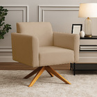 Poltrona Sala Decorativa Marisa Giratória Madeira Suede D03 -